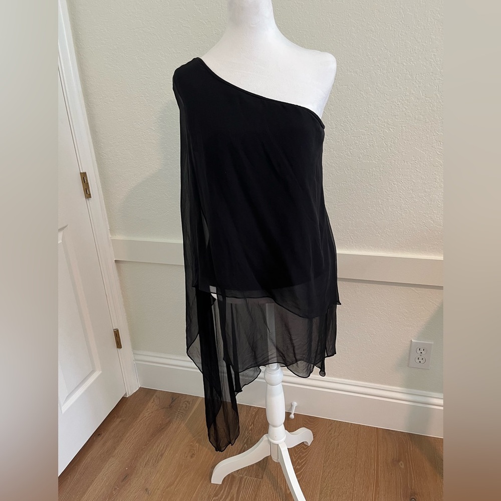 Dramatic St. John black chiffon blouse m